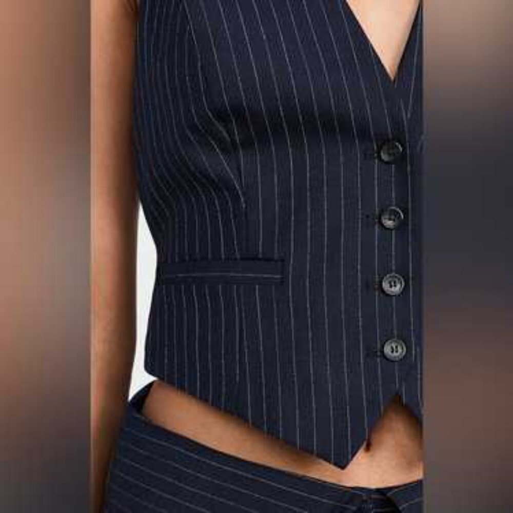 Steve Madden Pinstripe Suiting Vest & Pant Set - Navy Blue - Picture 2 of 5